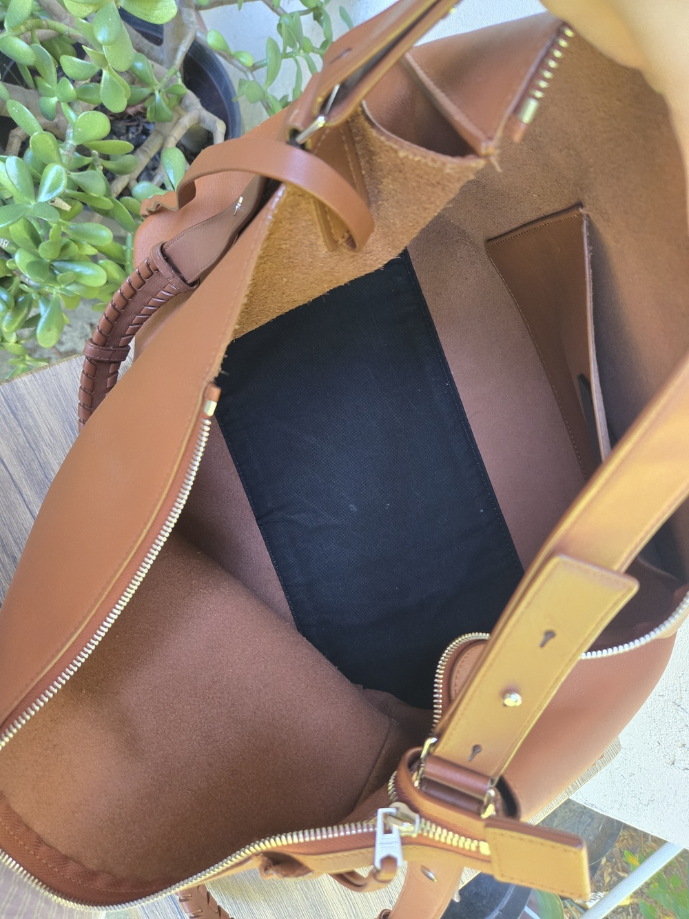 All Saints Brown Kita East West Leather Tote Bag with Braided Strap - Picture 8 of 16